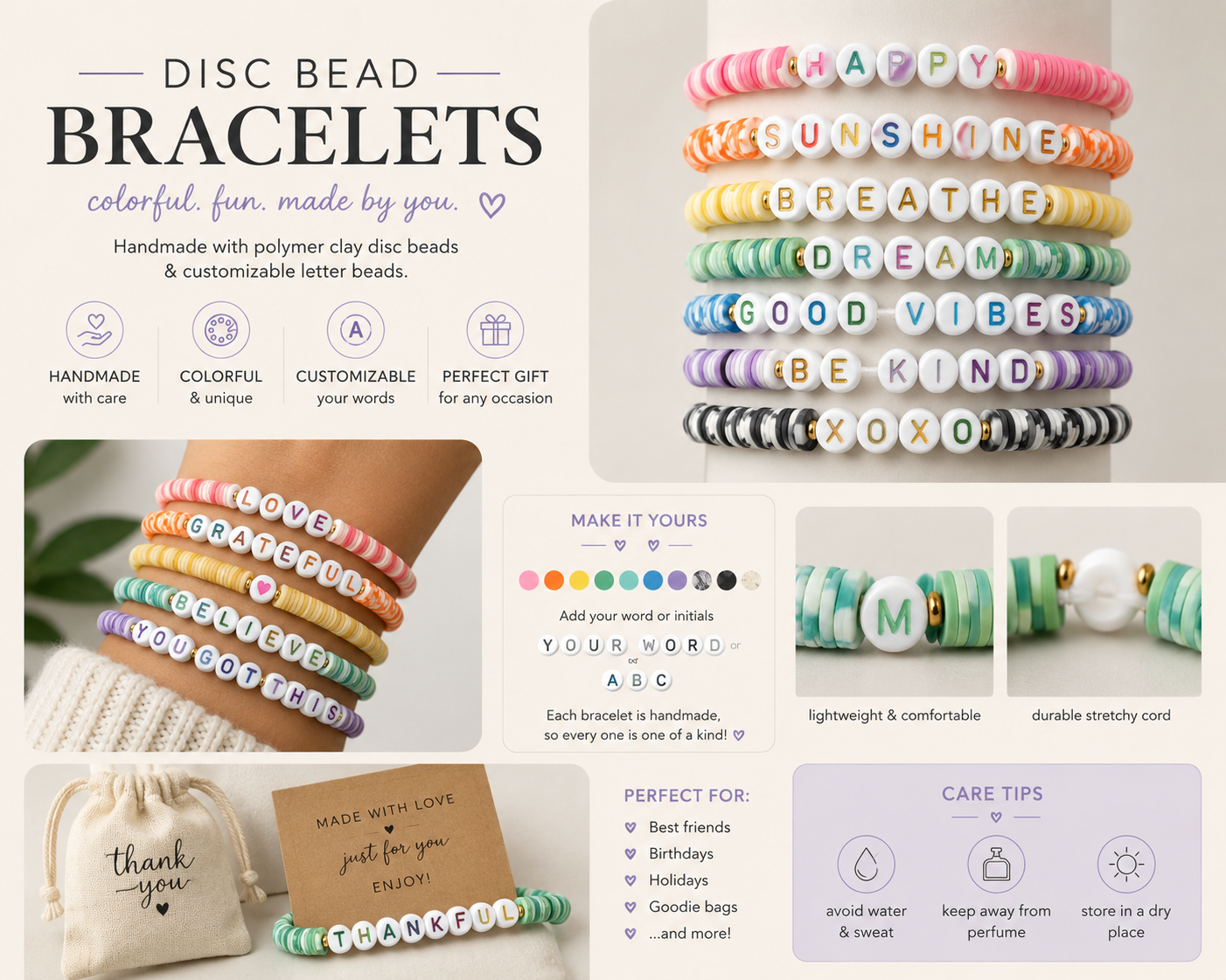 Custom Personalized Disc Bead Bracelet