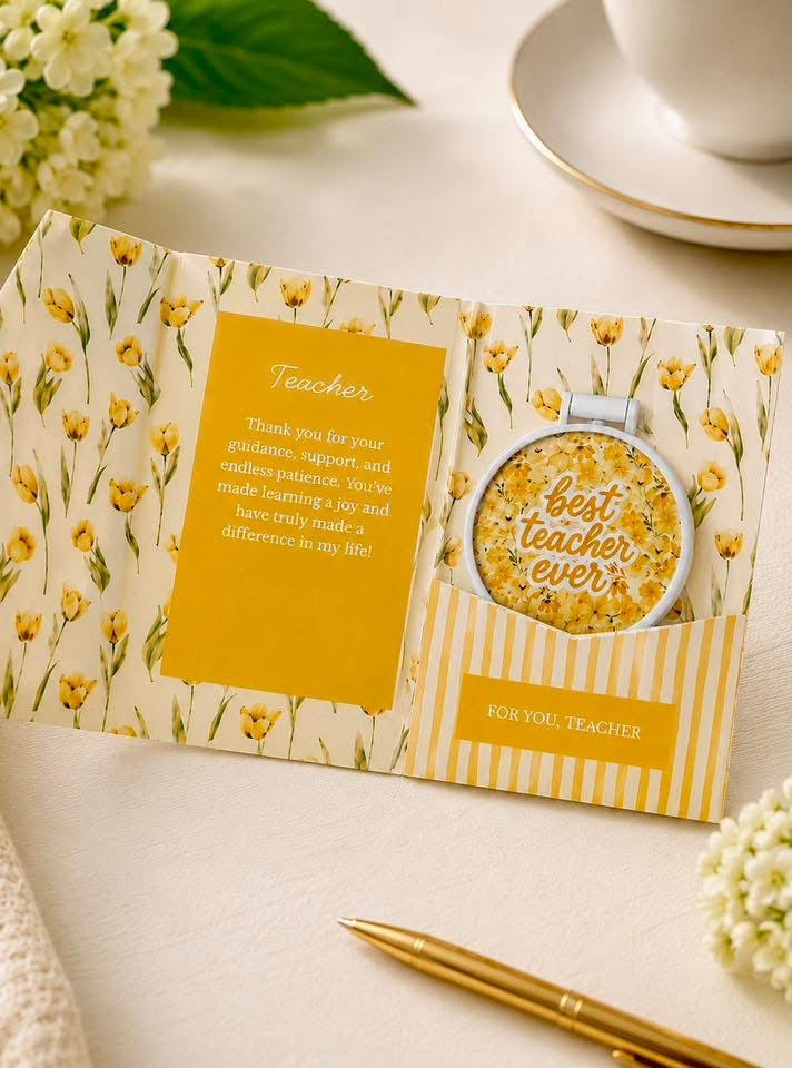 Handmade Teacher Appreciation Gift – Personalised Pocket Mirror Keepsake Card – Floral Thank You Gift for Teachers