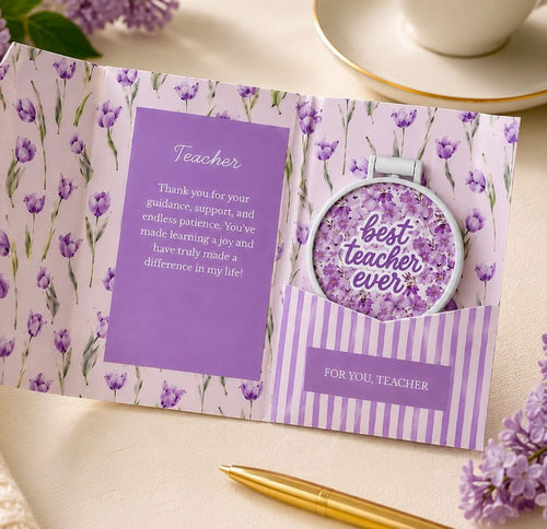 Handmade Teacher Appreciation Gift – Personalised Pocket Mirror Keepsake Card – Floral Thank You Gift for Teachers