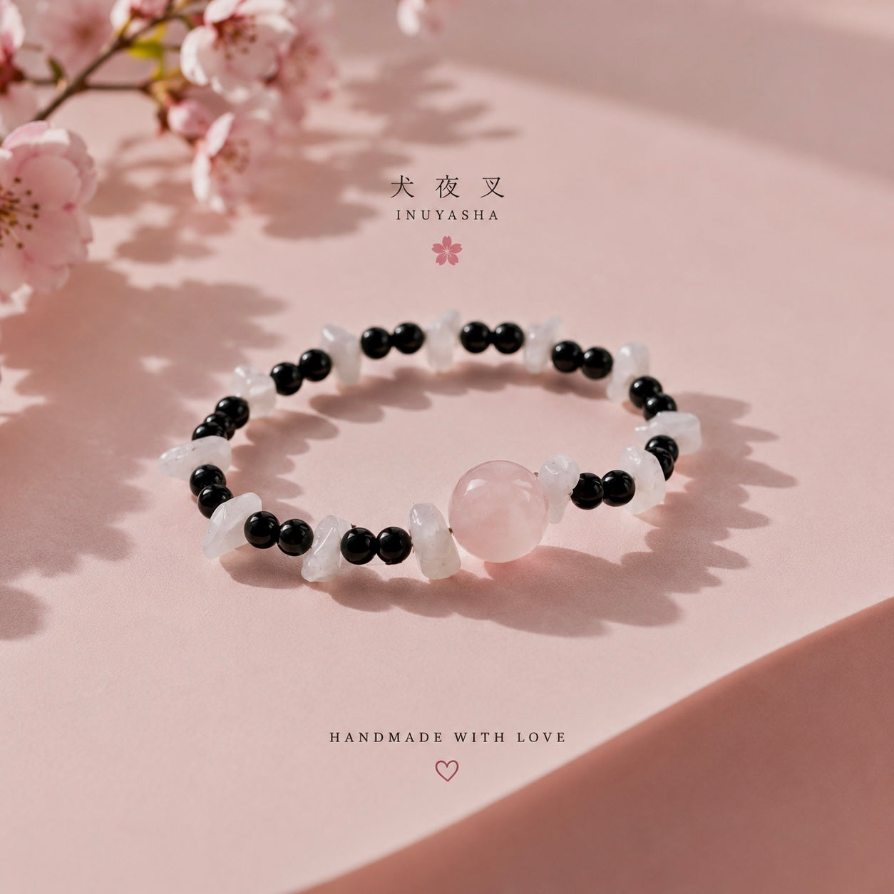 Shikon Jewel Inspired Bracelet: Rose Quartz, Agate, Snow Quartz