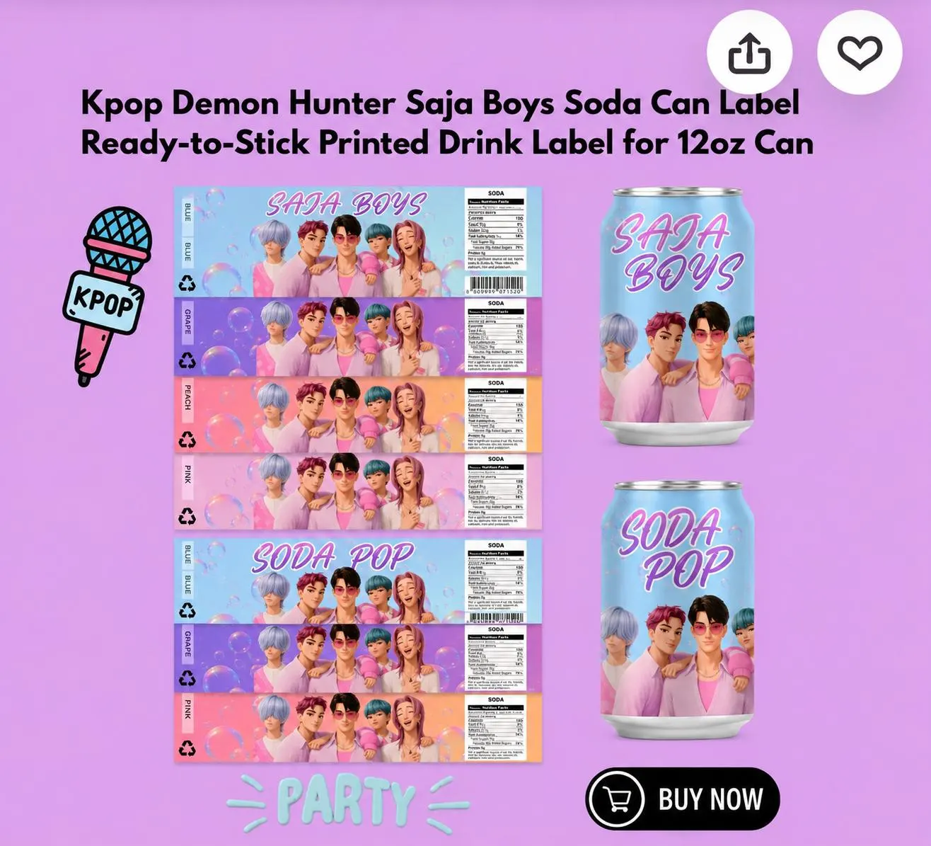 KPDH Saja Boys Soda Can Label | Ready-to-Stick Printed Drink Label for 12oz Can | Demoncore Idol Merch | Kpop